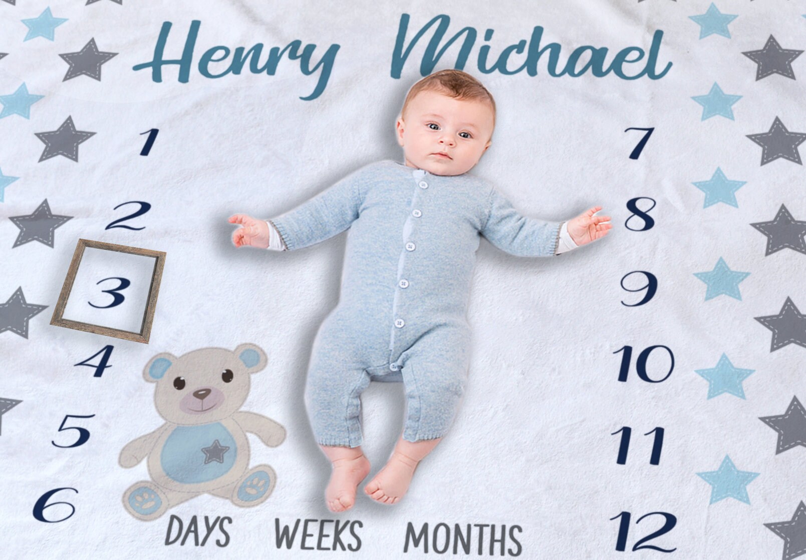 Monthly Baby Boy Blanket Personalized Baby Blanket Milestone Etsy
