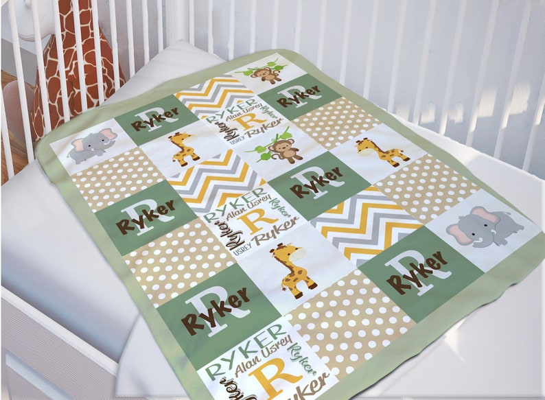 Safari Personalized Baby Blanket Personalized Baby Boy Gift Etsy