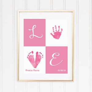 Custom Baby Handprint Wall Art - Nursery Decor - New Baby Gift - New Parents Gift - Custom Baby Room Decor - Baby Girl Wall Art - Footprints