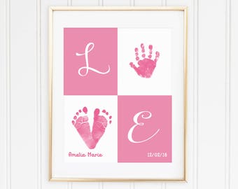Custom Baby Handprint Wall Art - Nursery Decor - New Baby Gift - New Parents Gift - Custom Baby Room Decor - Baby Girl Wall Art - Footprints