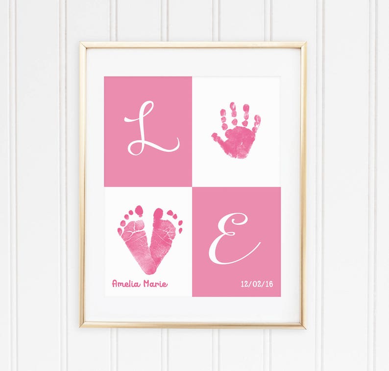 Custom Baby Handprint Wall Art Nursery Decor New Gift Pas Room Girl Footprints