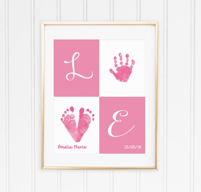 Custom Baby Handprint Wall Art Nursery Decor New Baby Gift New Parents Gift Custom Baby Room Decor Baby Girl Wall Art Footprints image 1