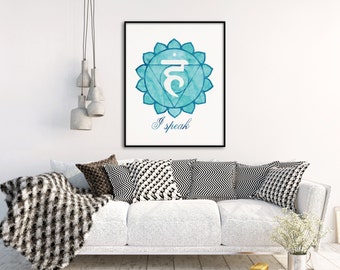 Throat Chakra Wall Art - The Fifth Chakra Wall Decor Print - Zen Art - Reiki Wall Art - Chakra Print - Yoga Studio Decor - Meditaion Tool