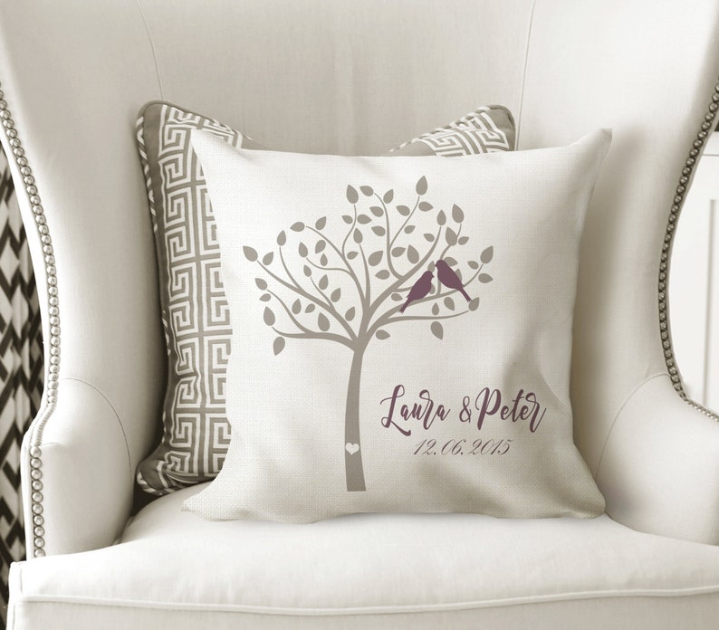 Cutom Couples Gift Engagement Pillow Rustic Wedding Gift Gift for Newlyweds Family Tree Pillow Accent Name Pillow Family Gift image 2