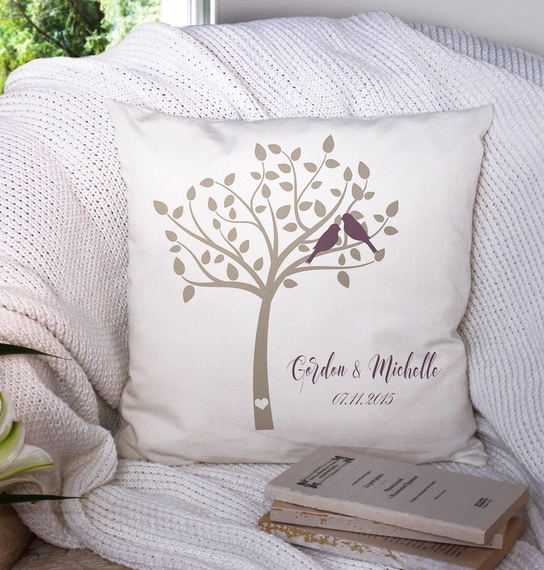 Cutom Couples Gift Engagement Pillow Rustic Wedding Gift Gift for Newlyweds Family Tree Pillow Accent Name Pillow Family Gift image 1