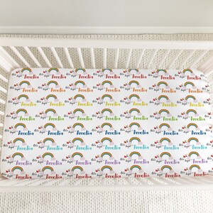 Rainbow Baby Fitted Crib Sheet, Rainbow Baby Bedding, Rainbow Baby Fitted Sheet, Rainbow Baby Nursery, Baby Name Crib Sheet Personalized