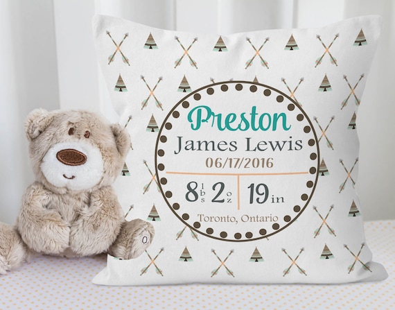 Tribal Baby Decor, Tribal Baby Pillow, Birth Stats Pillow, Birth Stats Nursery Decor, Tribal Baby, Personalized Baby Gift, Baby Boy Gift