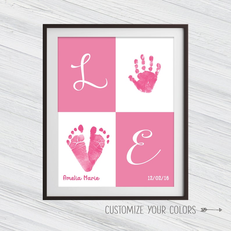 Custom Baby Handprint Wall Art Nursery Decor New Baby Gift New Parents Gift Custom Baby Room Decor Baby Girl Wall Art Footprints image 2