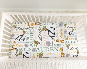 Safari Baby Crib Sheet, Personalized Baby Boy Gift, Baby Shower Gift, Safari Animals Baby Bedding, Safari Baby Bedding, Safari Friends Decor