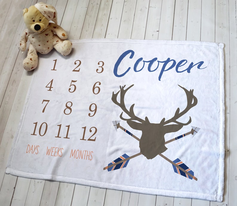 Woodland Milestone Baby Blanket Deer Antlers Monthly Blanket Etsy