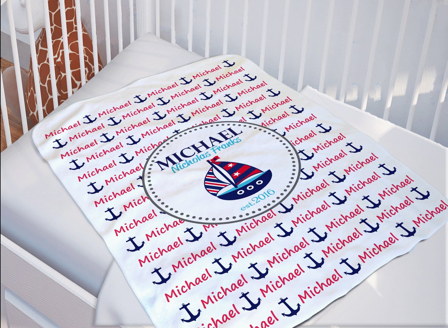 Nautical Baby Blanket Nautical Baby Bedding Personalized Etsy
