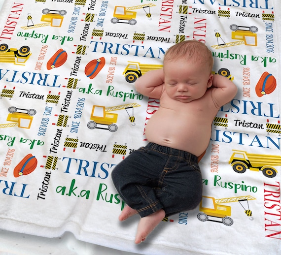 Construction Baby Blanket Custom Baby Name Blanket New Baby Gift