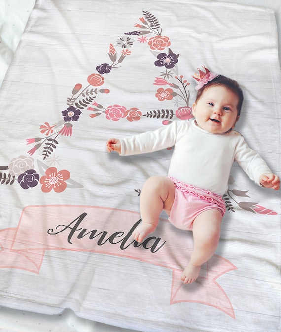 Monogrammed Baby Blanket Floral Baby Blanket Custom Baby Etsy