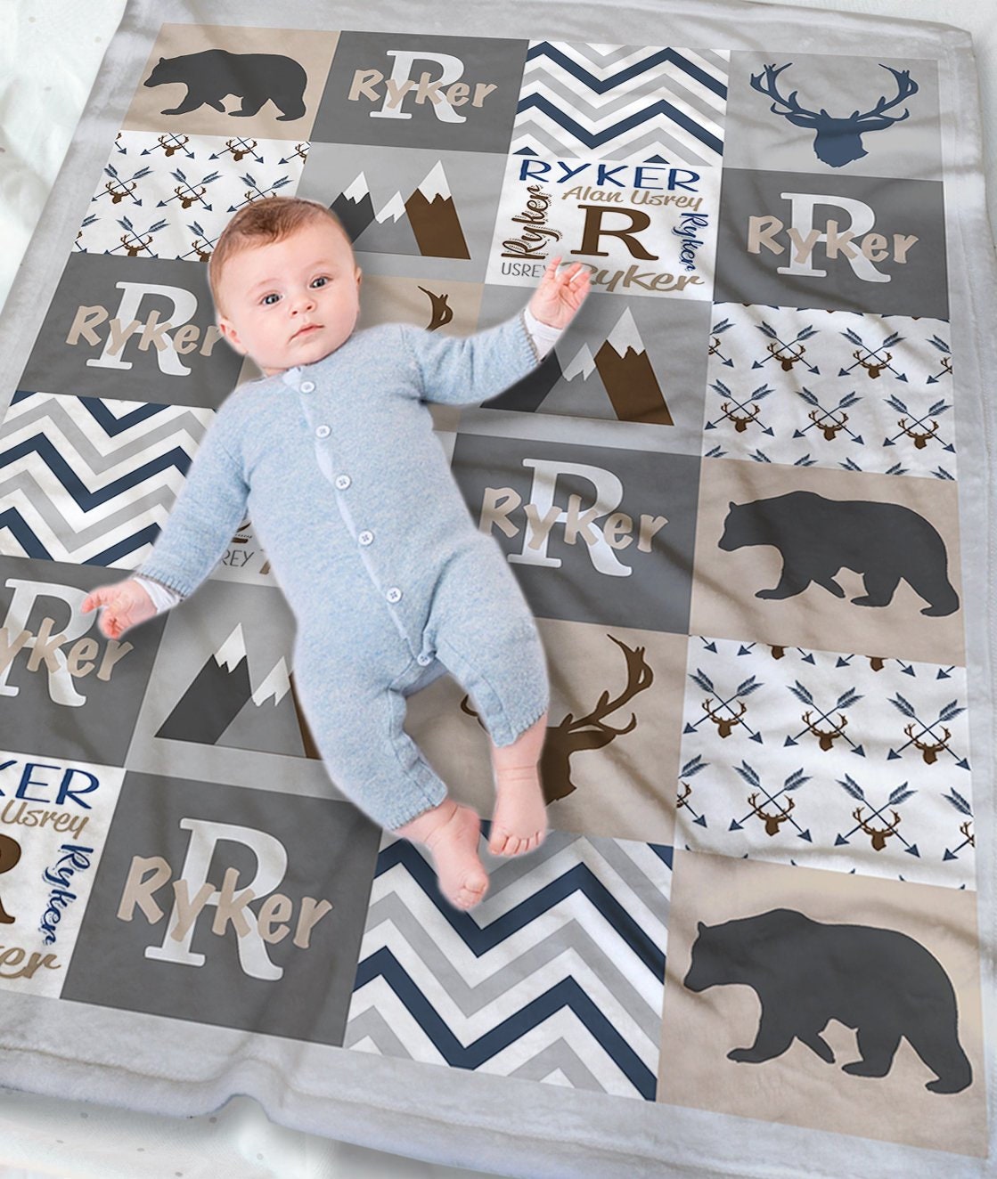 Woodland Baby Blanket Personalized Baby Boy Gift Baby Shower Gift Woodland Animals Baby Bedding Woodland Baby Bedding Etsy