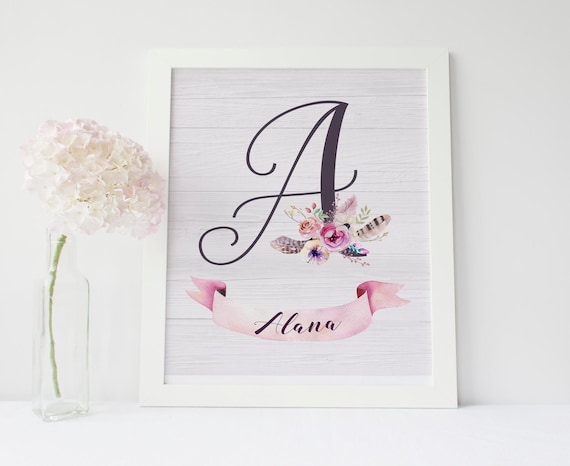 Baby Initial Wall Art - Baby Name Print - Baby Girl Nursery Decor - New Baby Girl Gift - Baby Shower Gift - Teen Wall Art - Nursery wall Art