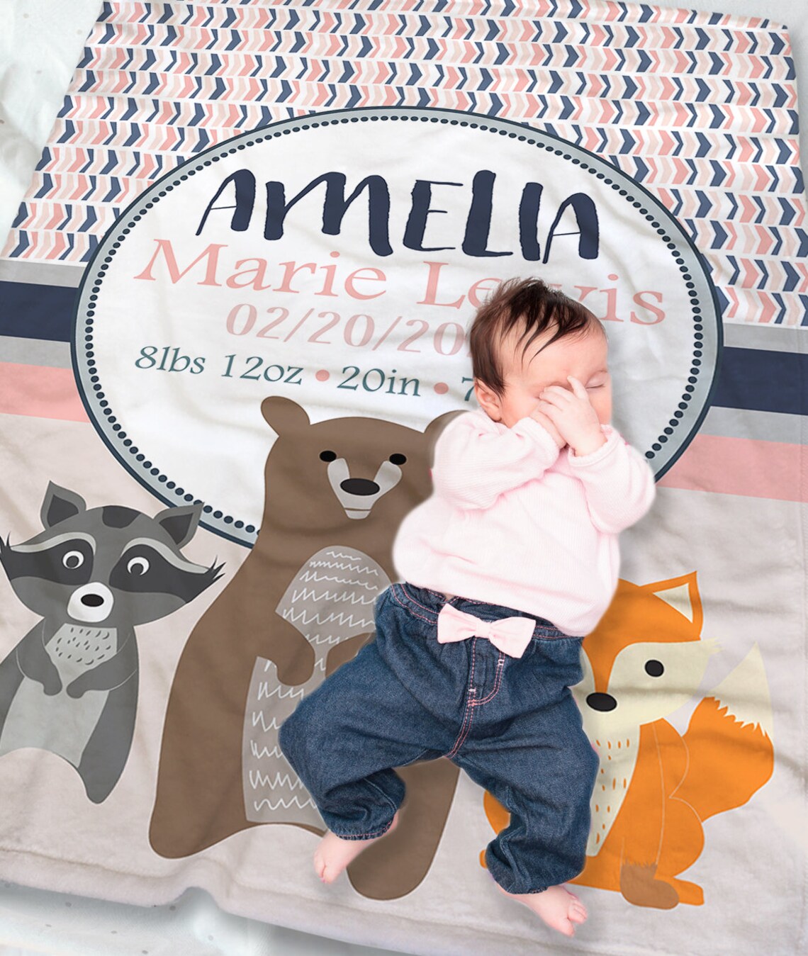Woodland Baby Personalized Blanket Forest Animals Swaddle Etsy