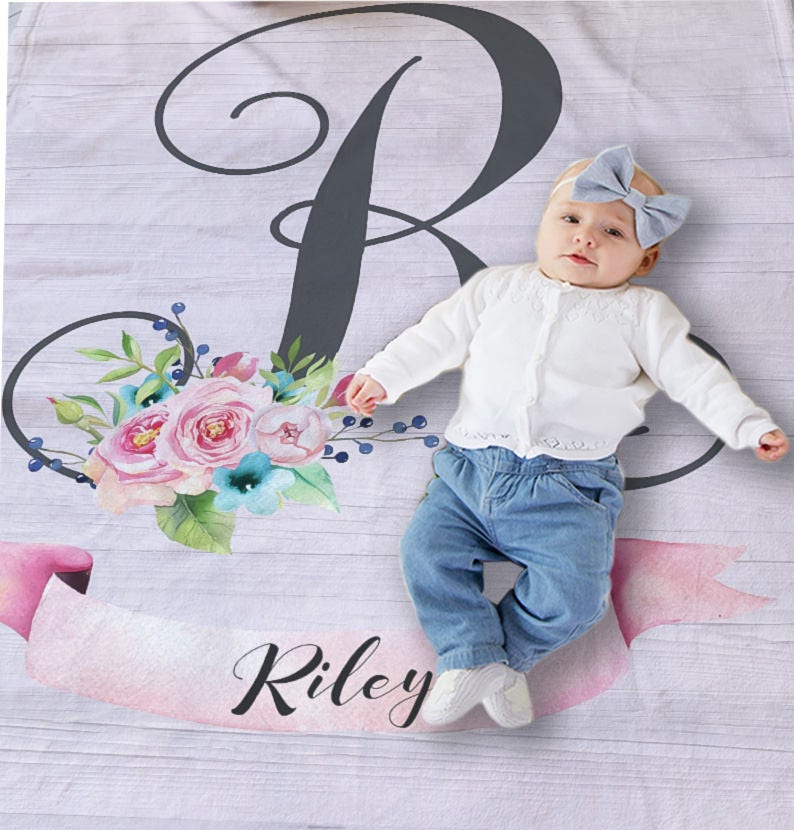 Baby Floral Blanket Baby Name Blanket Newborn Baby Gift Etsy