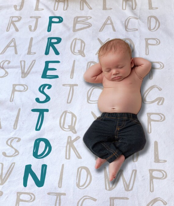 Baby Name Blanket - Modern Baby Blanket - Alphabet Blanket - Custom Baby Gift - Newborn Baby Photo Prop - Nursery Blanket - Stroller Blanket