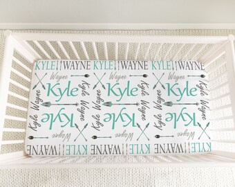 Arrow Baby Crib Sheet, Aztec Baby Bedding, Tribal Baby Boy Fitted Sheet, Woodland Baby Bedding, Baby Boy Nursery, Personalized Baby Bedding