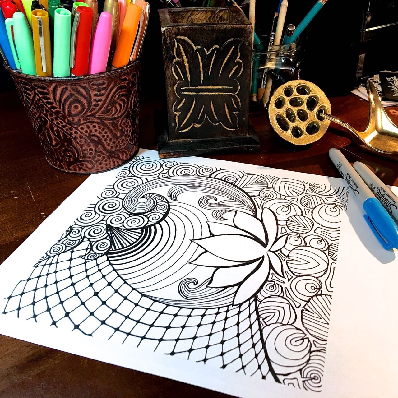 PDF Download Adult Coloring Page Zentangle Inspired Hand Etsy