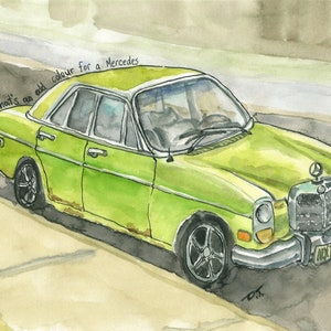 Vintage Green Car Fine Art Print 5 1/2 Inches x 7 1/2 Inches