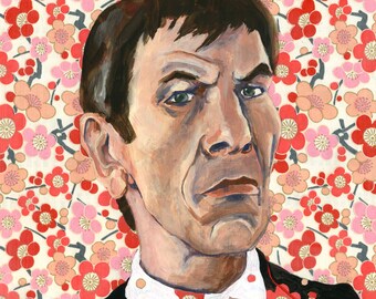 Leonard Nimoy Inspired Painting With Flowers Fine Art Print 5 1/2 x 7 inches