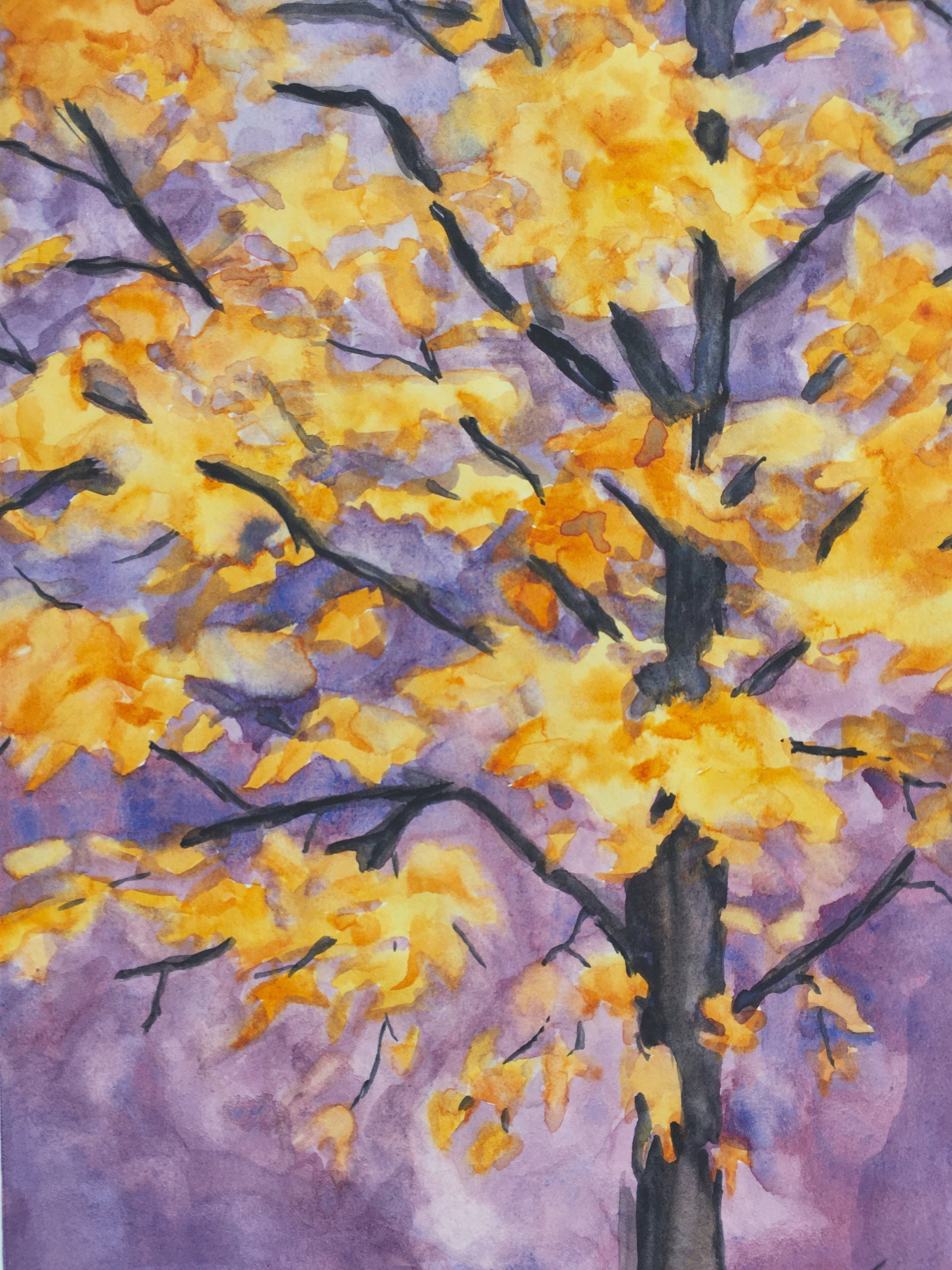 Maple Tree Autumn Colors Original Watercolor Painting Approx. 6 x 8 Inches