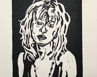 Courtney Love Inspired Linocut Block Print on 100% Cotton Arches Paper