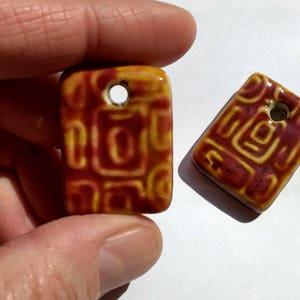 Beads, Ceramic Focal, Ceramic Tile Pendants, Two Sided with One Center Top Drilled Hole, Listing is for Two Ceramic Tile Pendants