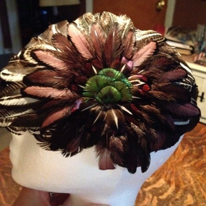 Hand Made Flapper Hat, Feather Flapper Hat, Vintage Hat 1920s 1930s Cap, Hat, Hairpiece, Vintage Accessory Handmade Feather Cap