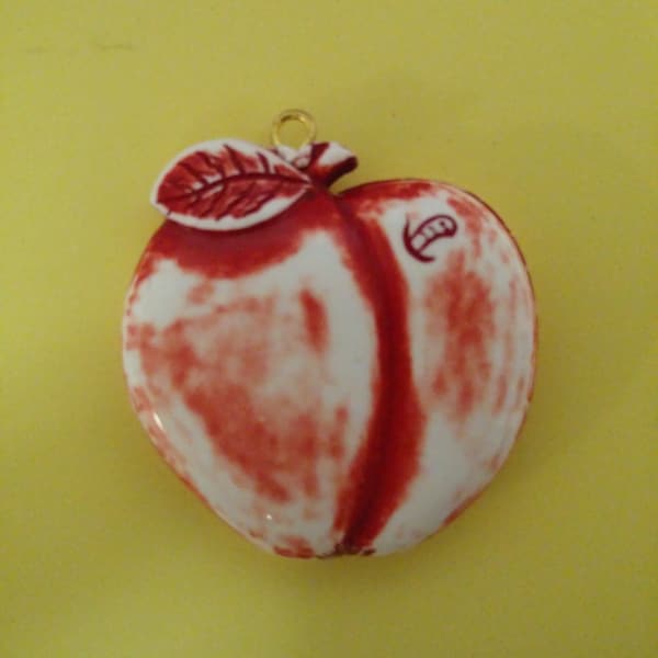 Focal, Pendant, Charm, Acrylic Red and White Apple Charm, 35x35mm, Two sided with Loop