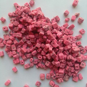 Beads, Pink Beads, Pink Marble (imitation/dyed) Pink 4x4mm-9x5mm cube, Listing for 100+ beads