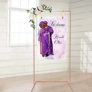 Archivo digital Ade Purple/Letrero de bienvenida para boda tradicional/Boda africana/África Occidental/Compromiso tradicional/Diseño de ilustración/Yoruba