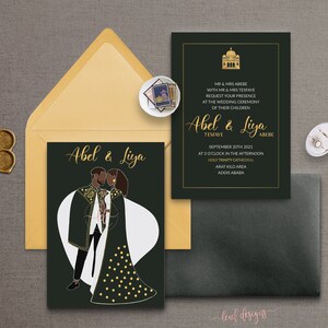 Liya/Digital File Invitations (Double Sided) /Invito a nozze africano tradizionale/Cancelleria per matrimoni/Etiopia/Eretria/Kaba/Illustrazione