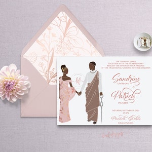 Kalisa/Digitale einseitige Einladungen/traditionelle afrikanische Hochzeitseinladung/Hochzeits-Briefpapier/Illustration/Ruanda/Burundi/Umushanana