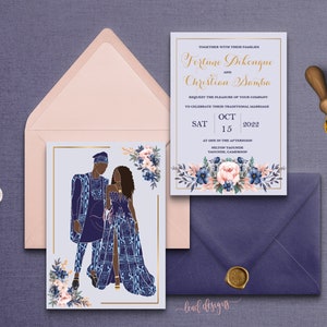 Mita (file digitale) Invito a nozze tradizionale africano/Bifacciale/Cartoleria per matrimoni/Illustrazione/Personalizzato/Matrimoni in Camerun/Atoghu/Coppia