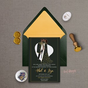 Liya/Inviti digitali (monofacciali)/Invito di nozze tradizionale africano/Cartoleria per matrimoni/Etiopia/Eretria/Kaba/Illustrazione