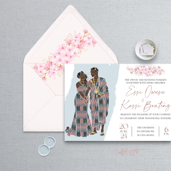 Awefa/Digital File Single Sided Invitations /Traditional Wedding Invitation/ Wedding Stationery/African Wedding Invitation/Design/Ghana