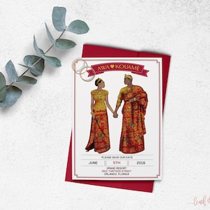 Ahou (Arquivo Digital) // Save the date // Artigos de papelaria para casamento // Casamento africano // Design personalizado // África Ocidental // Ilustração