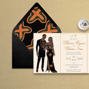 Kameni con sposa in trecce/Singolo lato/Invito di nozze tradizionale/Invito di fidanzamento africano/Illustrazione/Camerun/File digitale