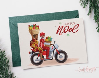 Santa sur son zemidjan ( Digital File) //Christmas Cards // Carte de Noel // Parties Stationery /Custom Design/Illustration/African cars