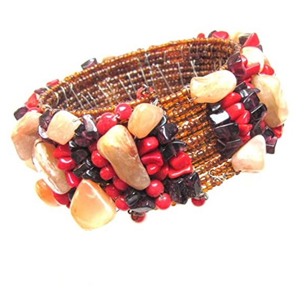 Precioso brazalete de Elegua Eleggua corales irregulares Negras y Rojas con pedacitos de piedras legitimas Hecho en las Filipinas Unisex