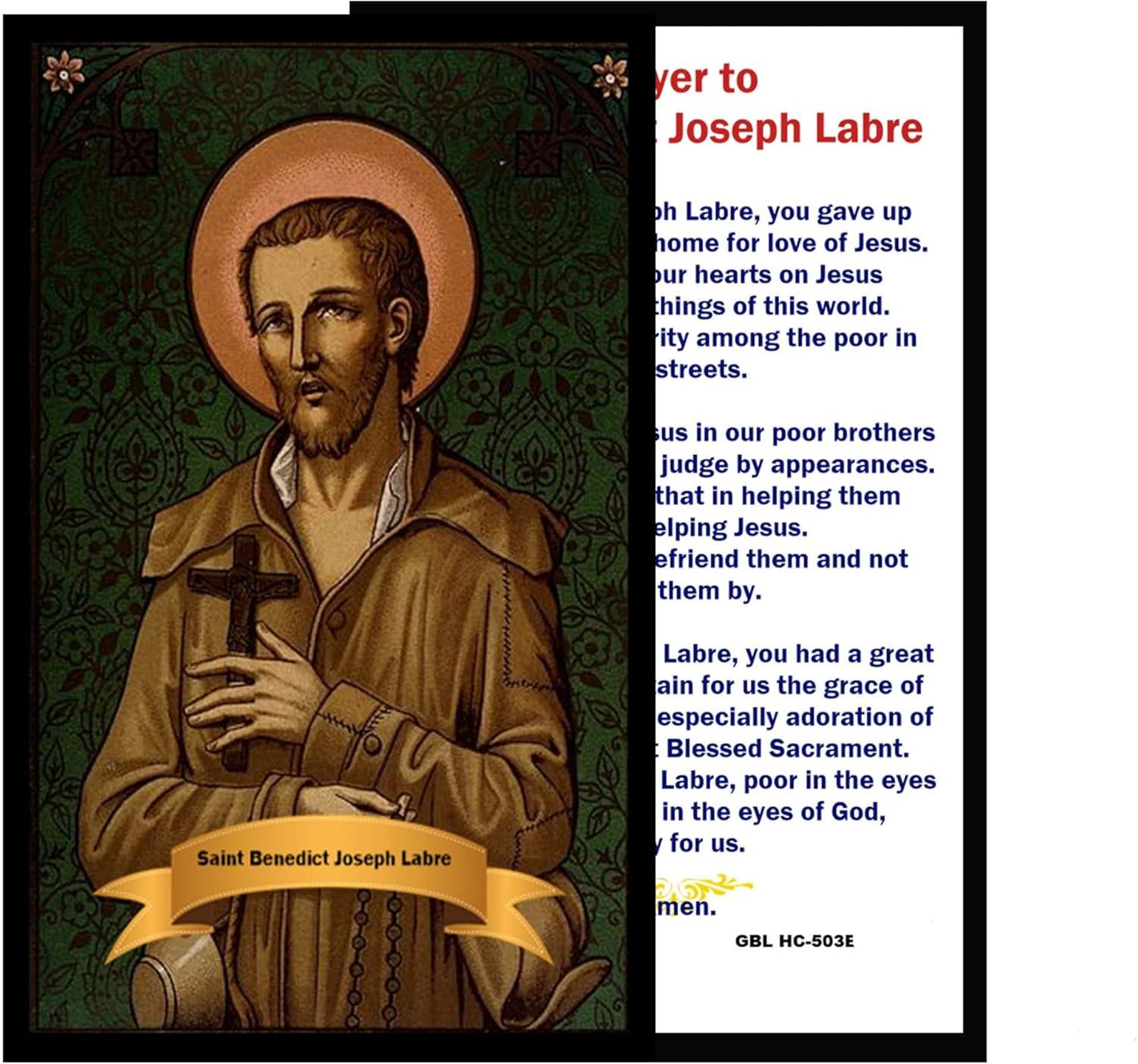 Joseph Laber St. Benedict Joseph Labre Patron Saint of the Homeless Laminated Prayer ...