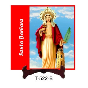 Santa Barbara Bendita Losa o Altar de Porcelana Hecha a Mano Incluye Caballete y Postal de Rezo dos Estilos Disponible