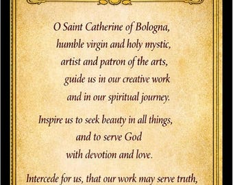 Saint Catherine of Bologna Prayer Card — Patron of Artists — Catholic Devotional Holy Card
