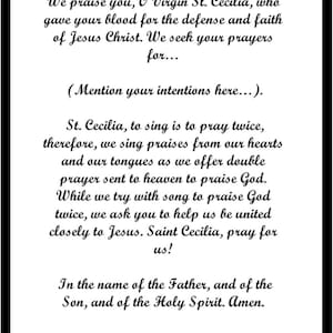 St Saint Cecilia Patron of Musicians Prayer Card Blessed By His Holiness