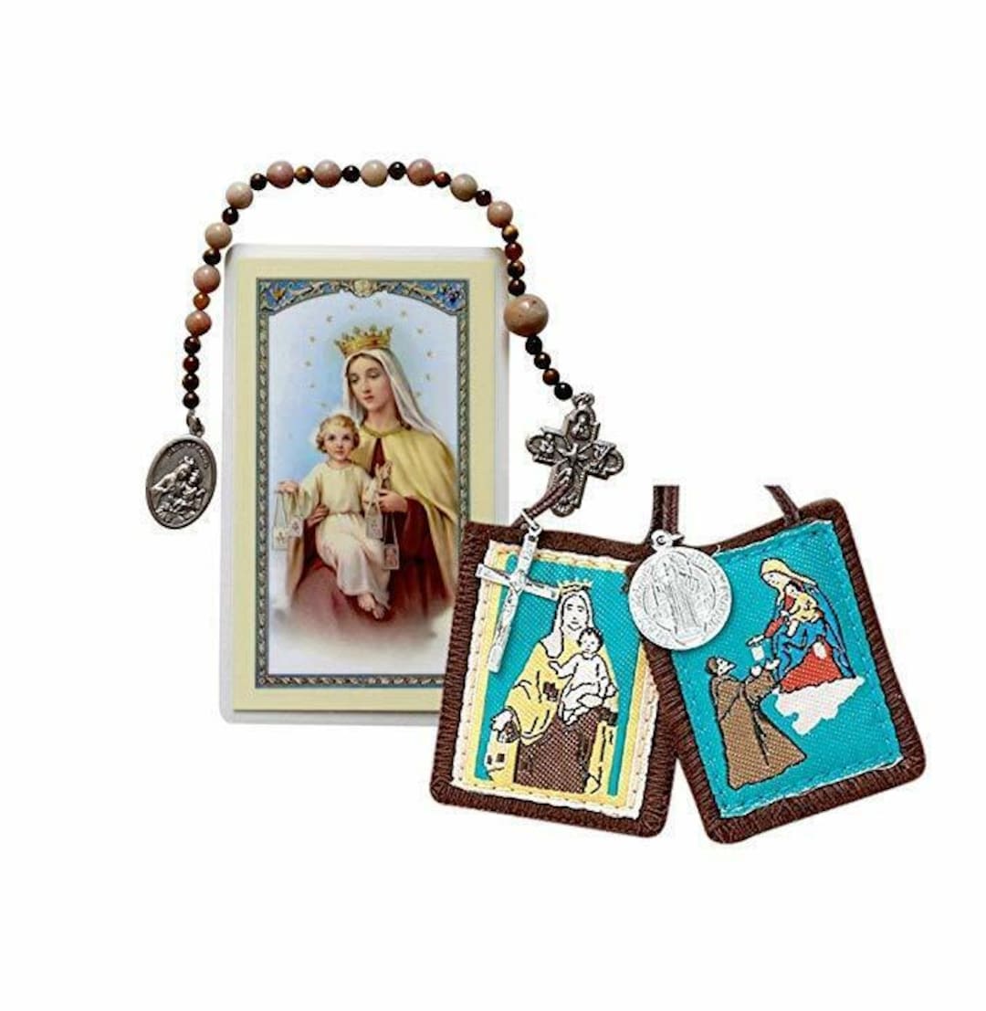 Our Lady of Mount Carmel Rosary Chaplet & Prayer Card and Free Brown ...