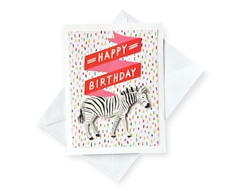 Zebra Birthday Card | Happy Birthday Card | Zoo Theme Birthday | Jungle Theme Birthday | Fun Colorful Birthday Card | Animal Birthday Card