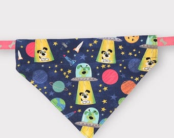 Alien Dog Bandana, UFO Space Print, Over the Collar Pet Accessory, Space Pet Scarf, Galaxy Puppy Bandana, Sci Fi Dog Accessory