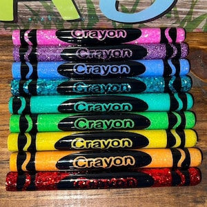 Crayon Glitter Pens, Teacher Gift, Glitter Pens, Resin Pens, Epoxy Pens